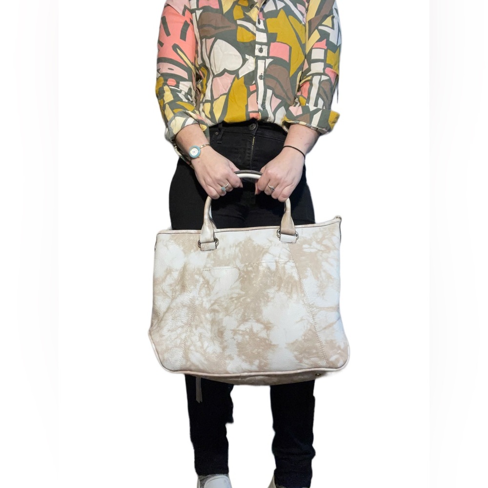 Aimee Kestenberg Leather Satchel “Let’s Ride”- Triple Entry Marbled Oat